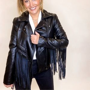 Nwt dear John talin leather fringe jacket black size small